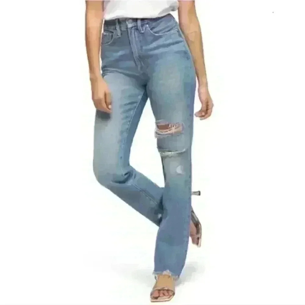 Good American Good Boy Distressed Boyfriend Jeans In Blue536 Size 2/26